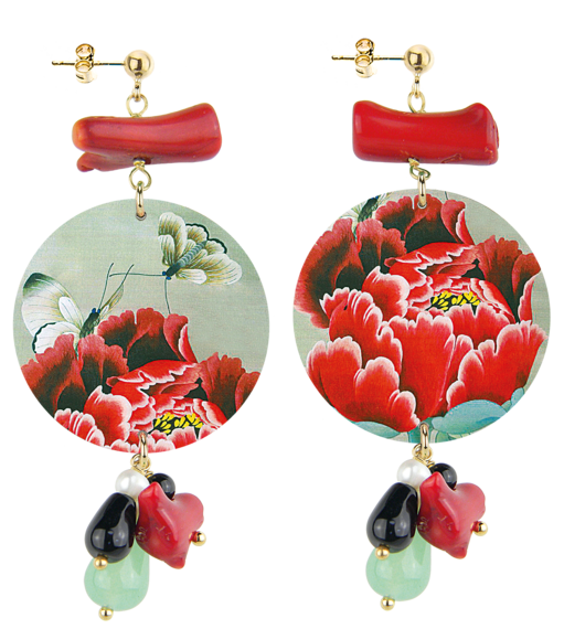 Orecchini Fiore Rosso E Farfalla Classico Rubino - Lebole Maison